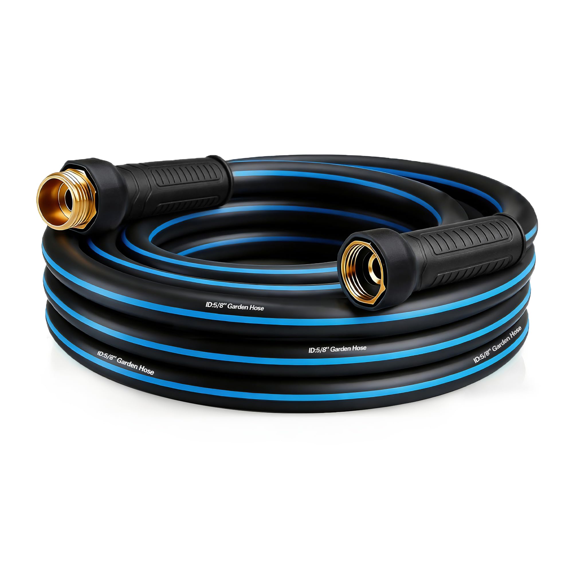 Heavy Duty Rubber Garden Hose 5/8" x 15FT, Non-Expandable Kink-Free Water Hose with Leak-Proof 3/4" Fittings for Yard Lawn and Car Wash - 2