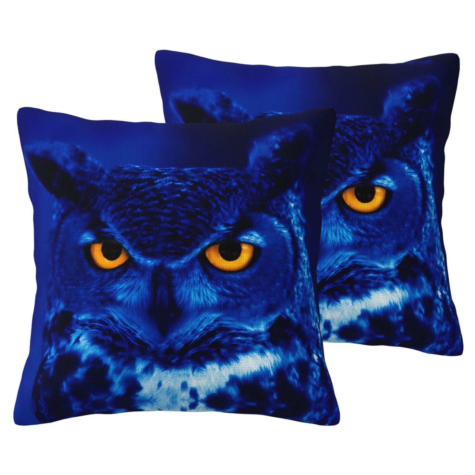 Housse de coussin bleu motif hibou lin lot de 2 pour rénover canapé