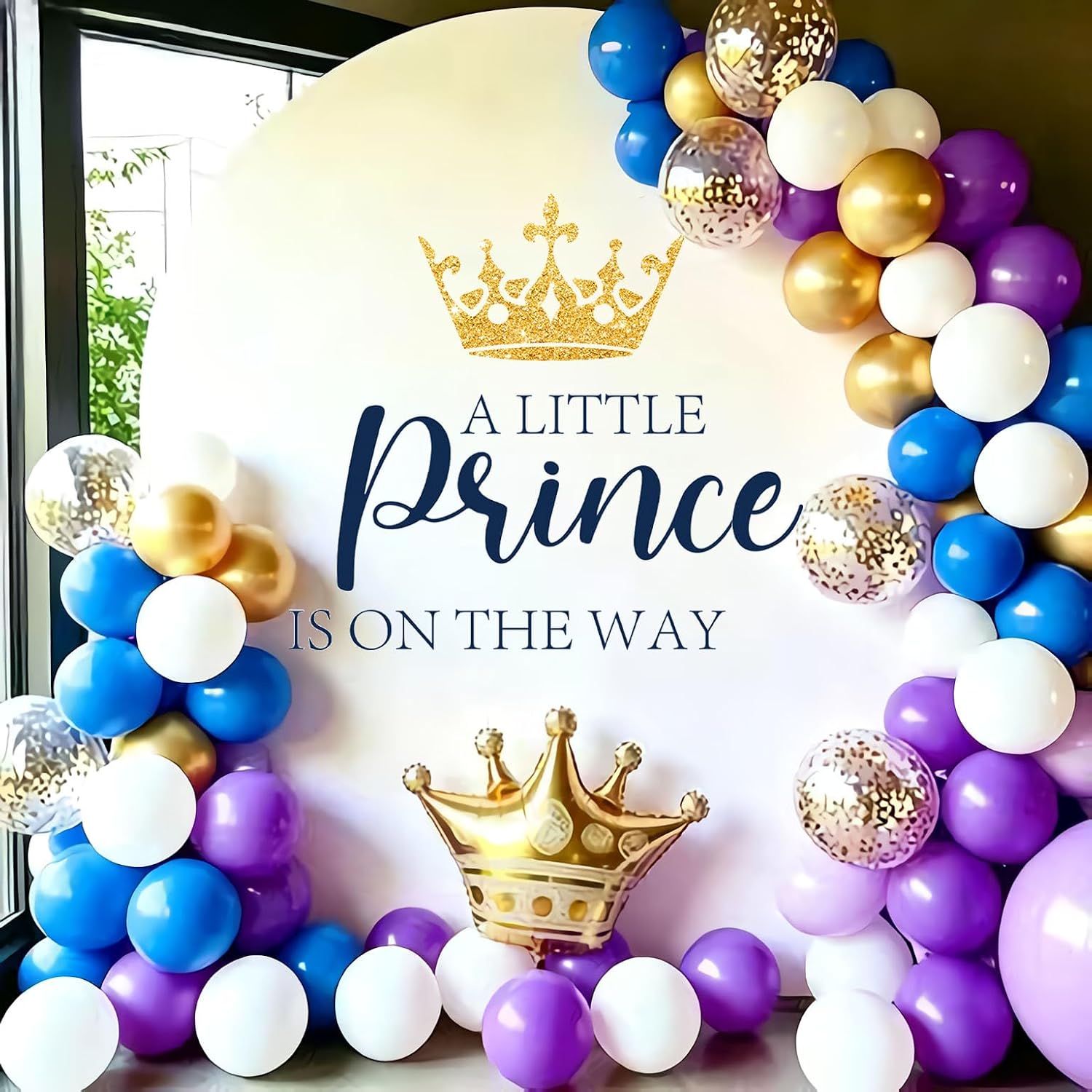 A Little Prince is on the Way Baby Shower - A Little Prince is on the Way Sign Decal Sticker Backdrop, It’s a Boy Sign, Royal-Princes First Birthday Gender Reveal Decorations for Boy (Not Balloon)