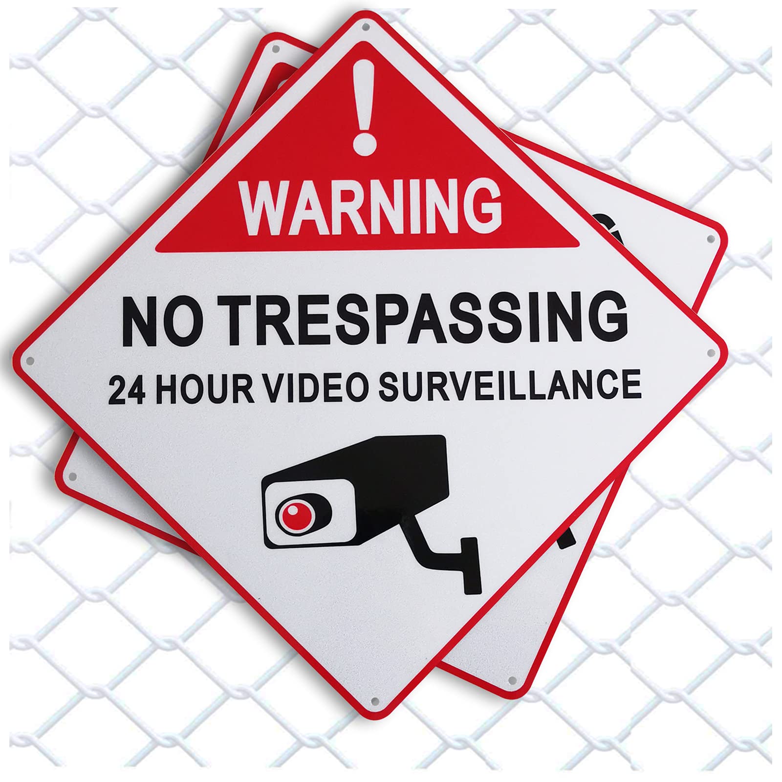 FUNFLYVideo Surveillance Sign 2 Pack, 10" x 10", Reflective, Rust Free Aluminum, No Trespassing Security Camera Warning Signs, UV Protected and Weatherproof