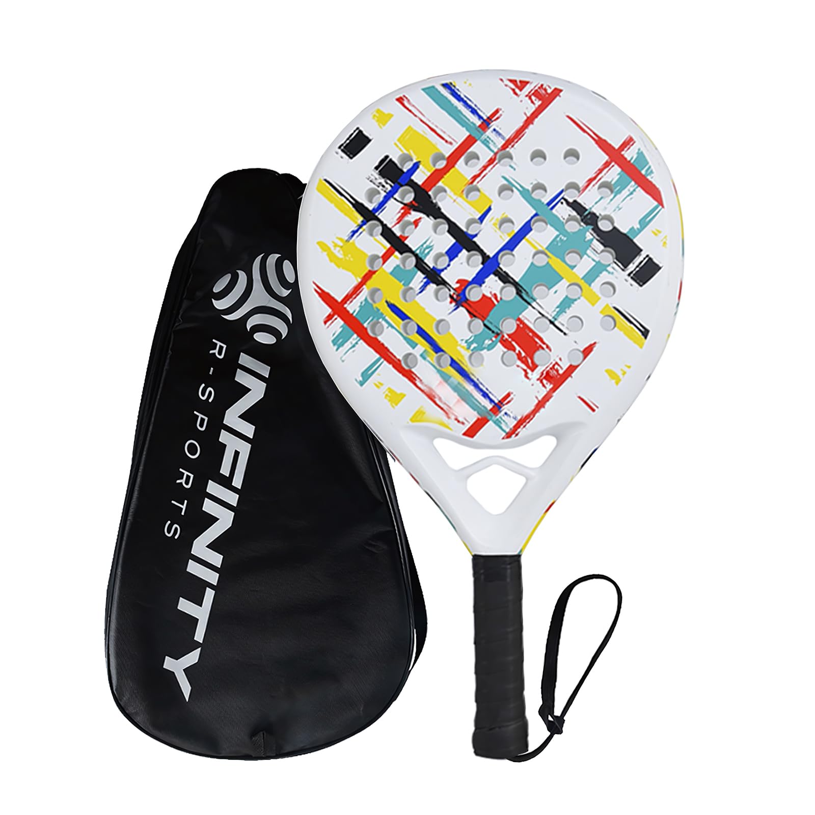 Monirf Carbon Fiber Padel Racket, Drop Shot Padel Racquet, Padel Tennis Racket with Light Eva Core & Memory Flex Foam, Paddle Racquet for Adults Unisex(White)
