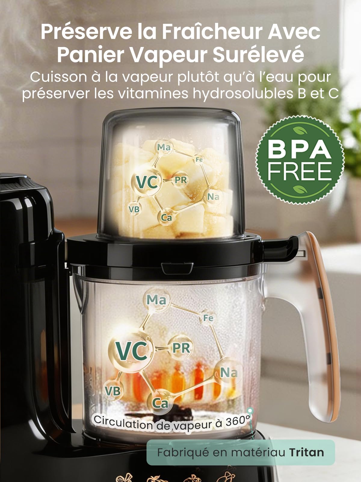 Grownsy Robot Cuiseur Bébé 6-en-1 – Cuisson Vapeur, Mixeur, Stérilisation, Réchauffage & Décongélation – Double Panier Vapeur, Petits Pots Maison, Sans BPA