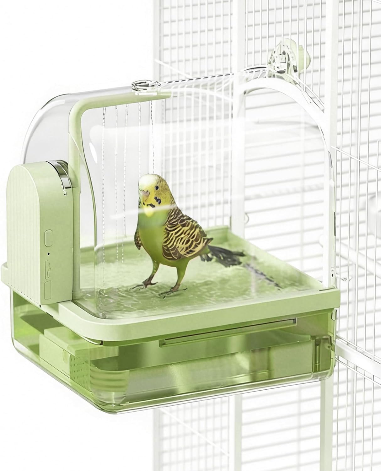 Automatic Bird Bath for Cage – Indoor Parakeet Bath with Pump, Bird Shower with 2 Running Water Modes, Bird Cage Accessory for Pet Birds, Conure, Budgie, Cockatiel (Green)
