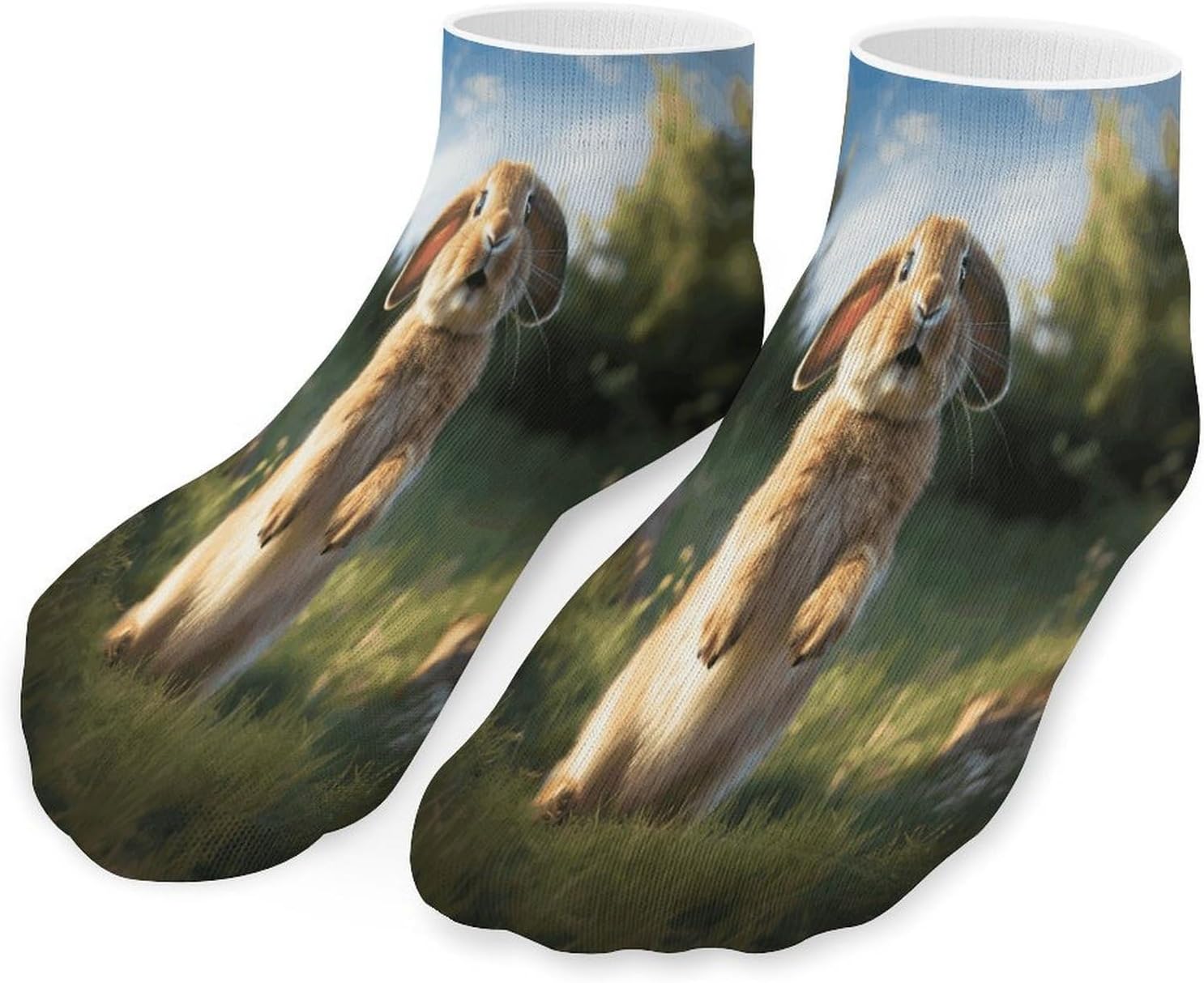 Women's Thin Elastic Socks Low-top Sports Invisible Cute Funny Rabbit Printed Ankle Socks 5 Pairs Suitable for Travel Commuting Outdoor