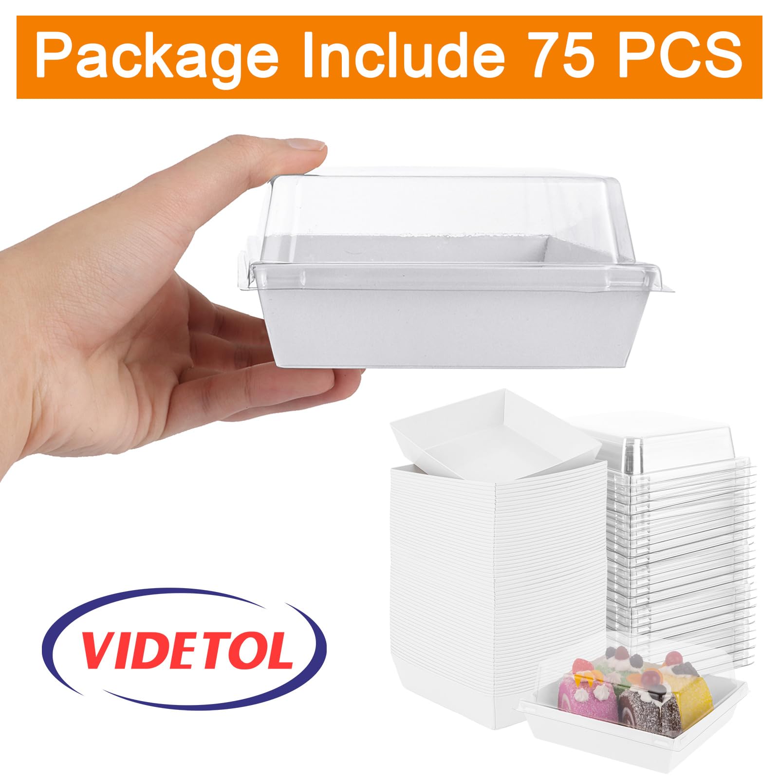 75 cajas para rebanadas de pastel con tapas transparentes, cajas para cupcakes, cajas de postre de papel a prueba de aceite, caja cuadrada blanca para postres de panadería, recipientes de