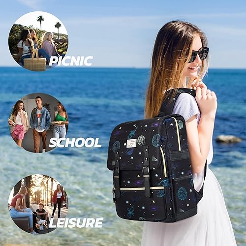 Miniatura 2 de Ronyes Mochila vintage para mujeres y hombres, mochila para laptop de 15.6 pulgadas, mochila casual para trabajo universitario, Negro -, Mochilas