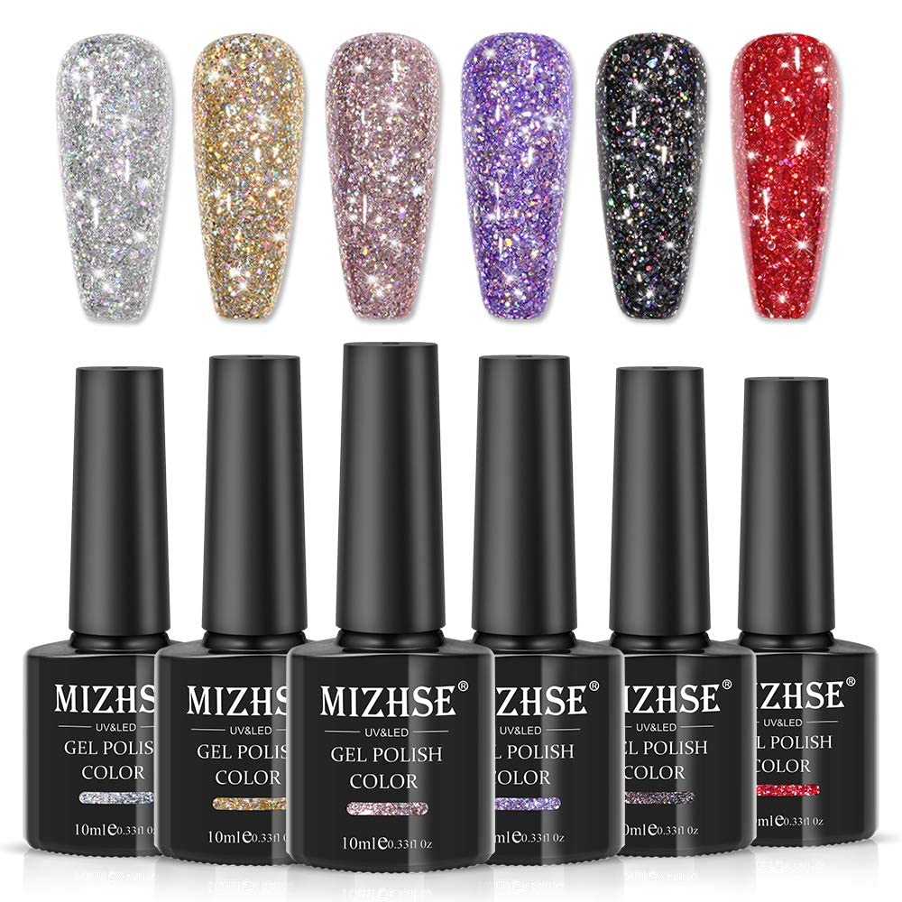 MIZHSE Glitter Gel Nail Polish, Diamond Gel Polish Set