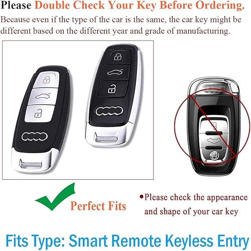 Miniatura 2 de SANRILY Funda para llavero de 3 botones para Audi A8 A6 A7 C8 Q8 Q7 E-Tron 2019 2020 Soporte de llave remoto de entrada sin llave ABS Funda