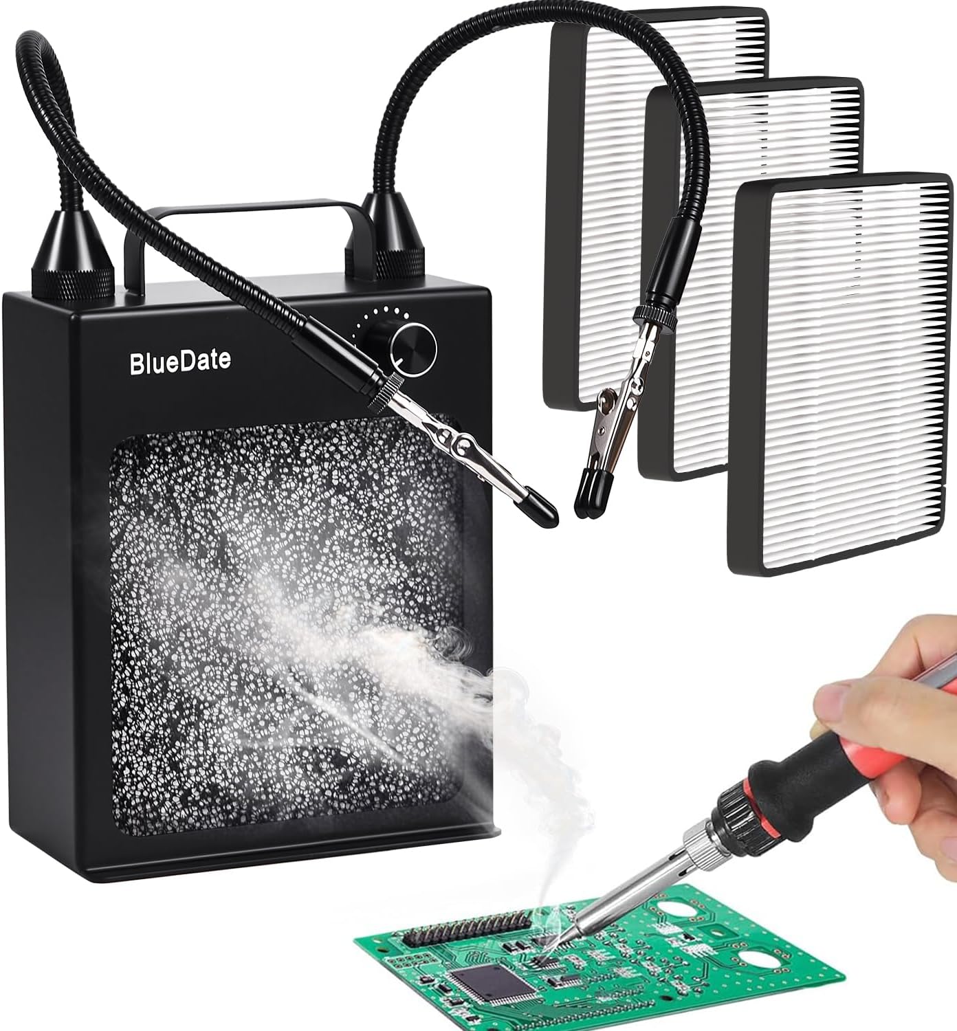 HEPA Solder Fume Extractor+Original Replacement Filter, H13 HEPA + activated carbon Filter,3 packs