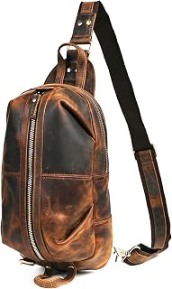 Leather Hiking, Travel, One Shoulder Backpack, Daypack Sling Crossbody Triangle Chest Bag for Men Women 3028
