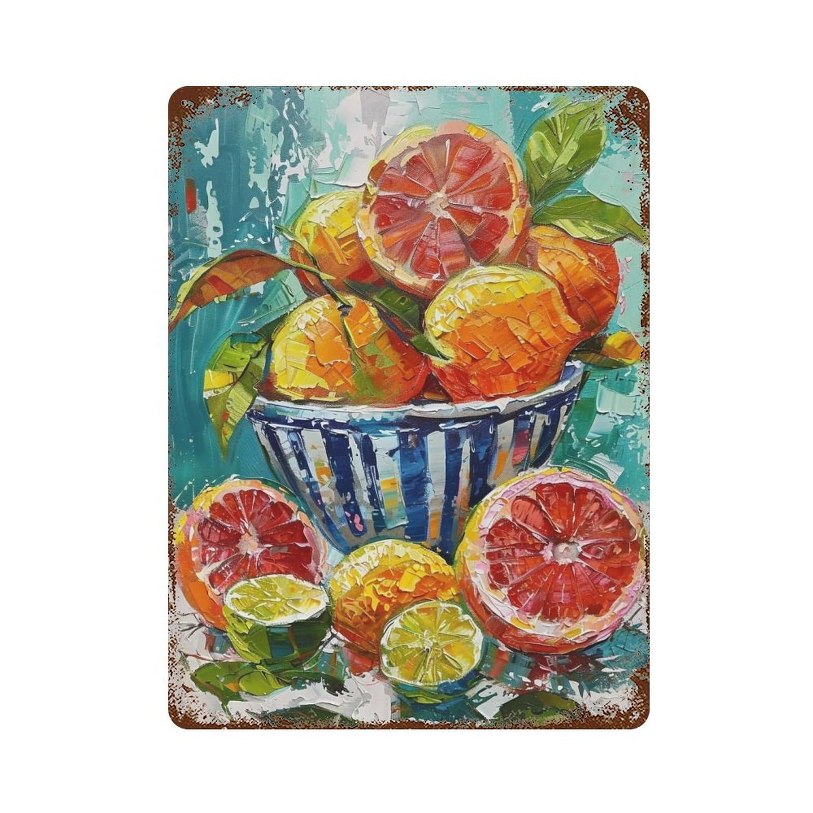 Hduryeyryy Multicolour Fruits On Teal 04 Wall Retro Iron Vintage Art Metal Tin Sign Poster Modern Home Cofffee Club Art Bar Shop Decor 40X30cm