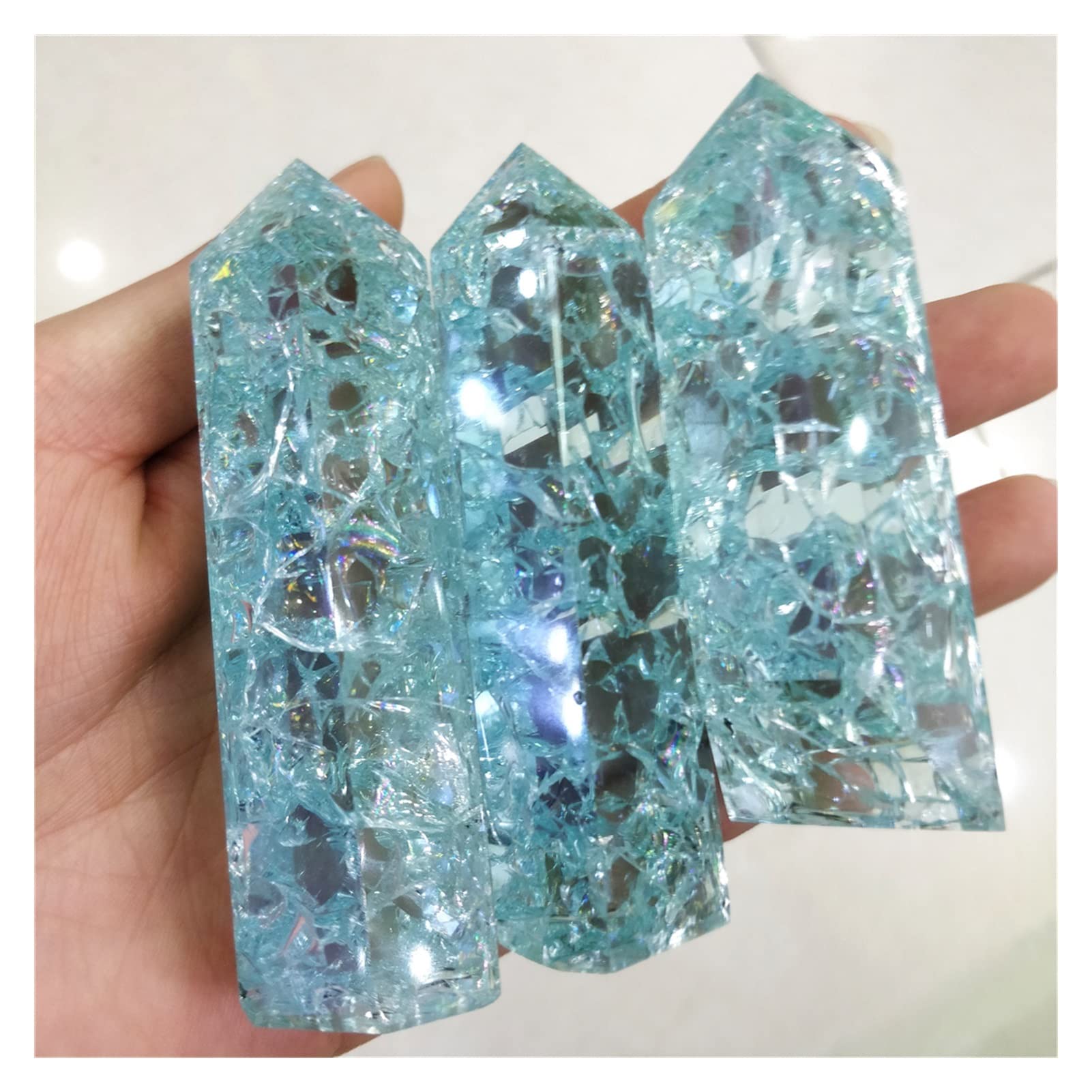 Clear Glass Exploded Popcorn Crystal Points Rainbow Quartz Obelisk Ornaments Minerals Decorative Stones Aesthetics Room Design JITZEGMD (Size : 5pc)