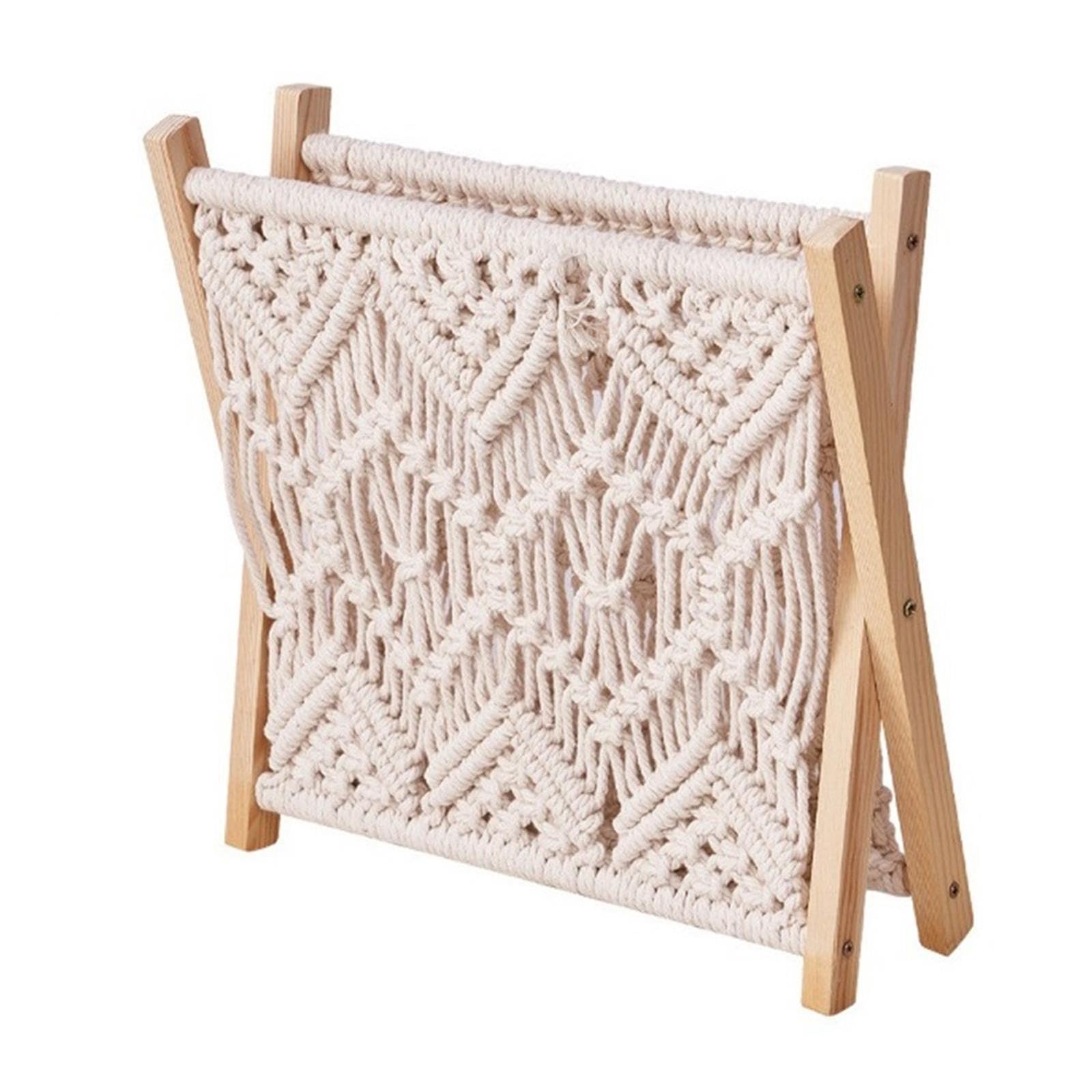 Porte-revues en macramé Porte-revues, panier de rangement fichiers style bohème