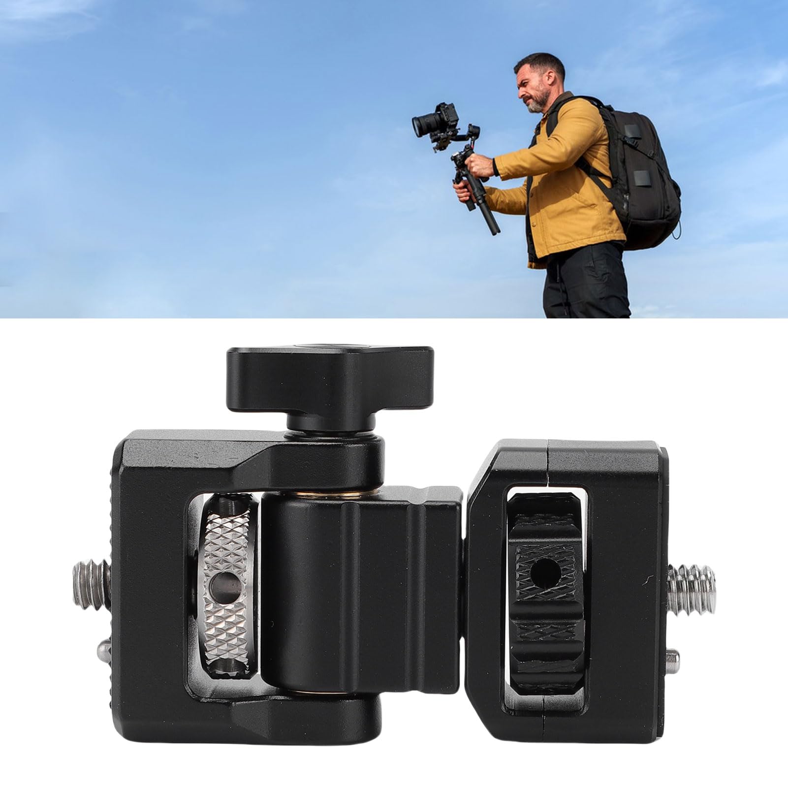Jectse Support D'écran de Caméra avec Vis de 1/4 Pouces, Support D'écran de Caméra Anti-Torsion pour Cages de Caméra, Pivotant à 360° et Amortissement D'inclinaison Réglable à 180°