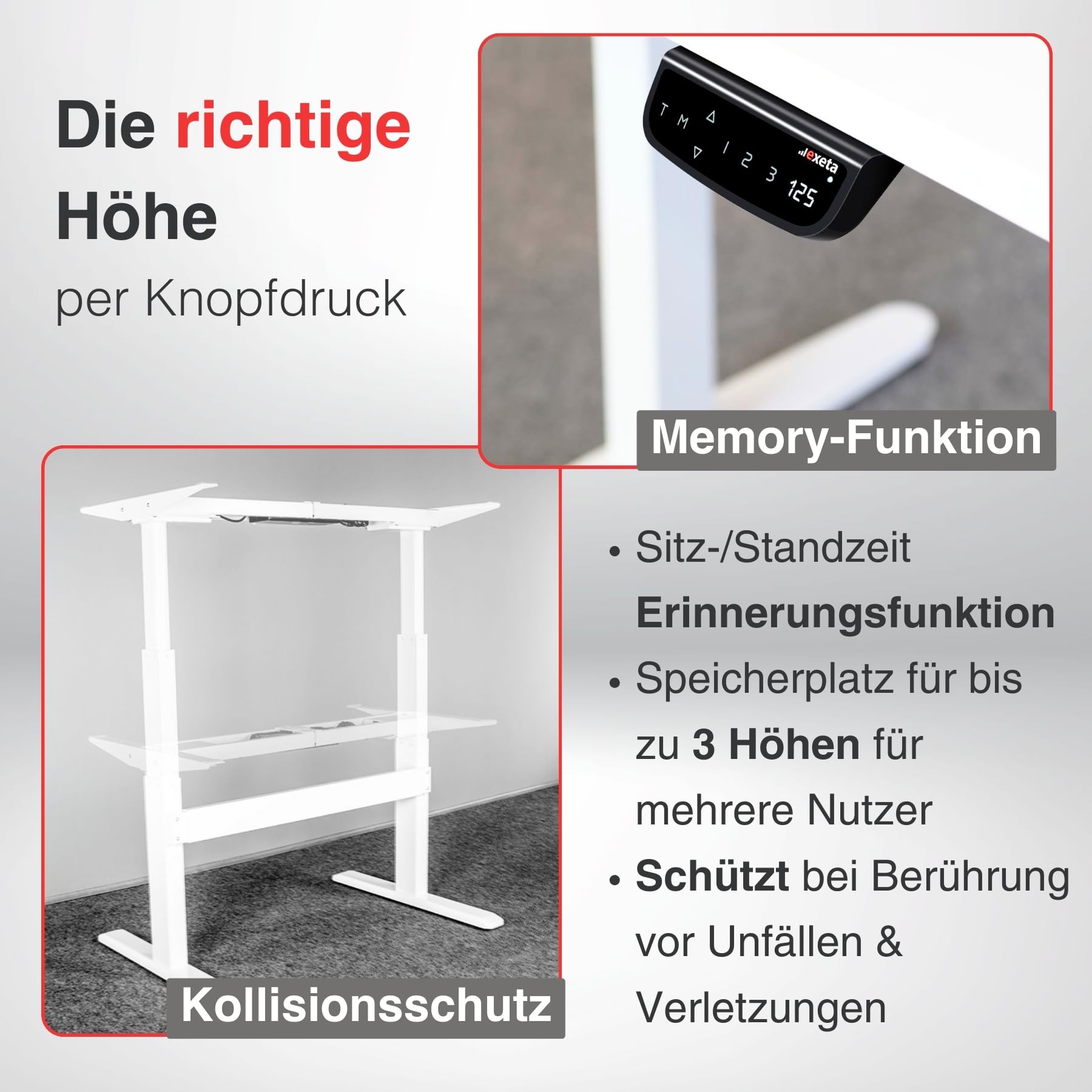 ergoPRO höhenverstellbarer Schreibtisch Gestell elektrisch 63-125 cm in grau I Schreibtischgestell höhenverstellbar mit 2 Motoren & Memory-Funktion I Tisch höhenverstellbar mit 3-Fach-Teleskop
