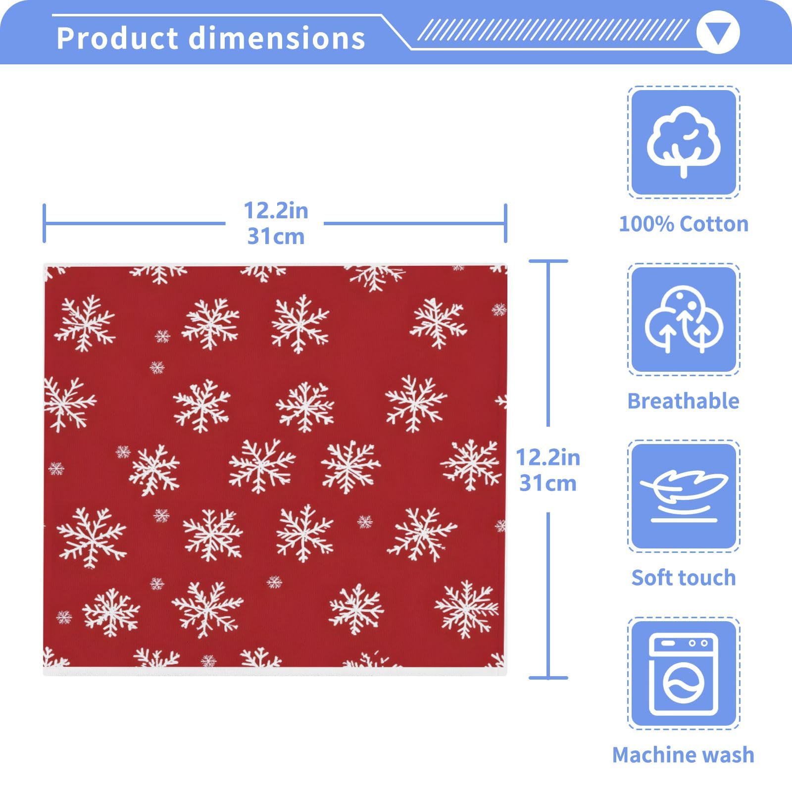 ALAZA Wash Cloth Set 100% Cotton Fingertip Towels Face Cloths Sets White Snowflakes Red Highly Absorbent Soft Feel Set of 2