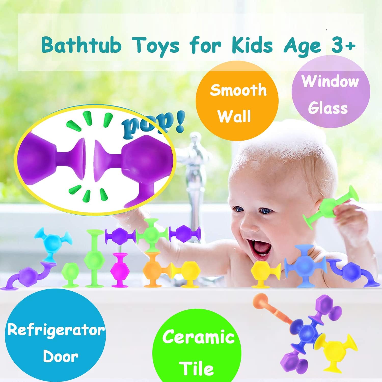 50pcs Suction Toys, Fidget Sensory Toys for Kids Ages 3 4 5 6 7 8 Boys Girls, Stocking Stuffers Bath Toy for Toddlers Montessori Slicone Travel Toy 8 Colors