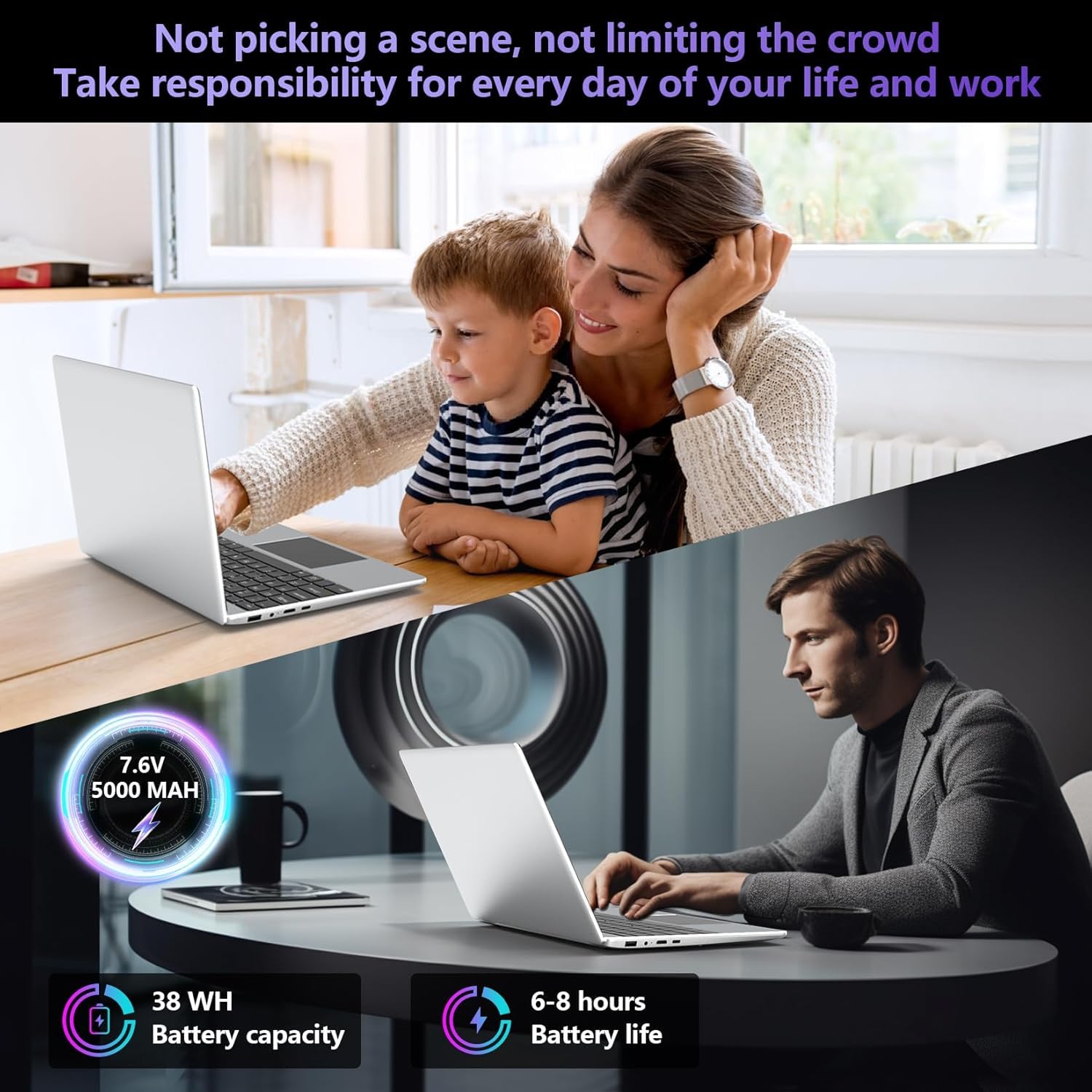 Intel Celeron N4020 Portatile da 14.1", Memoria DDR4 da 8 GB, SSD da 256 GB, Windows 11, visualizzazione FHD per lavoro e intrattenimento, SSD espandibile da 1 TB, USB3.0, Webcam