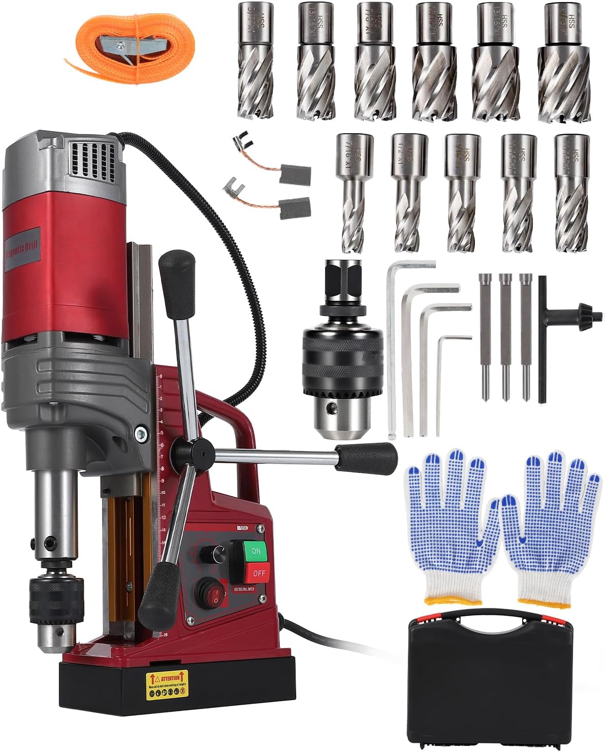 1550W Magnetic Drill Press,High-Torque Motor, 1.57Inch Max Drilling Diameter,10-Speed 820 RPM, 13000N Magnetic Force, Twist Drill Adapter,Twist Drill Adapter for Metalwork