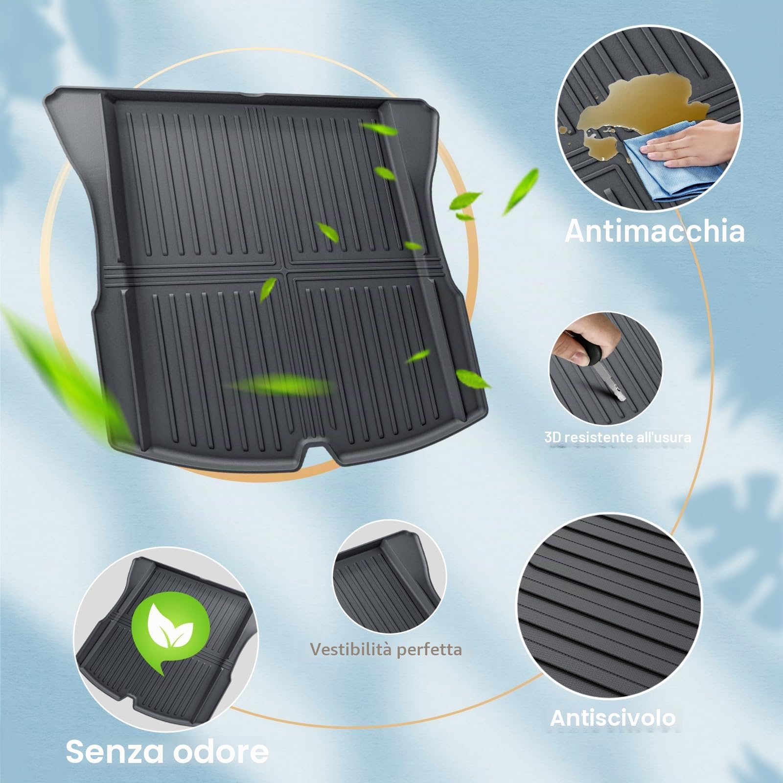 ECOZEN Vasca Baule per Tesla Model 3 2024 2026 3D Specifica In TPE Proteggi Bagagliaio auto, Model 3 Tappetino del bagagliaio, con bordino rialzato, resistente impermeabile per tutte le stagioni