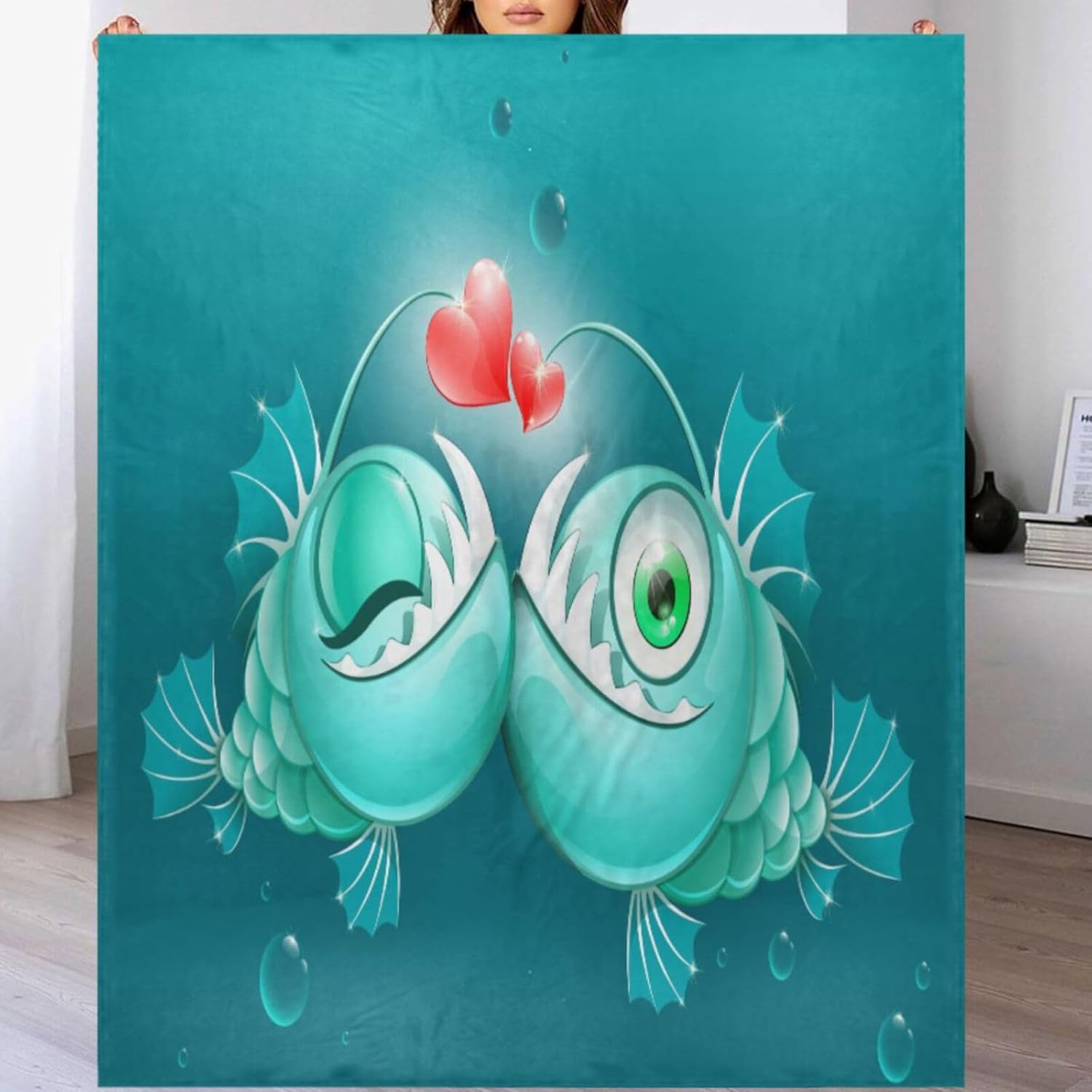 QUGRL Funny Cartoon Anglerfish Throw Blanket for Couch 50x60 Inches