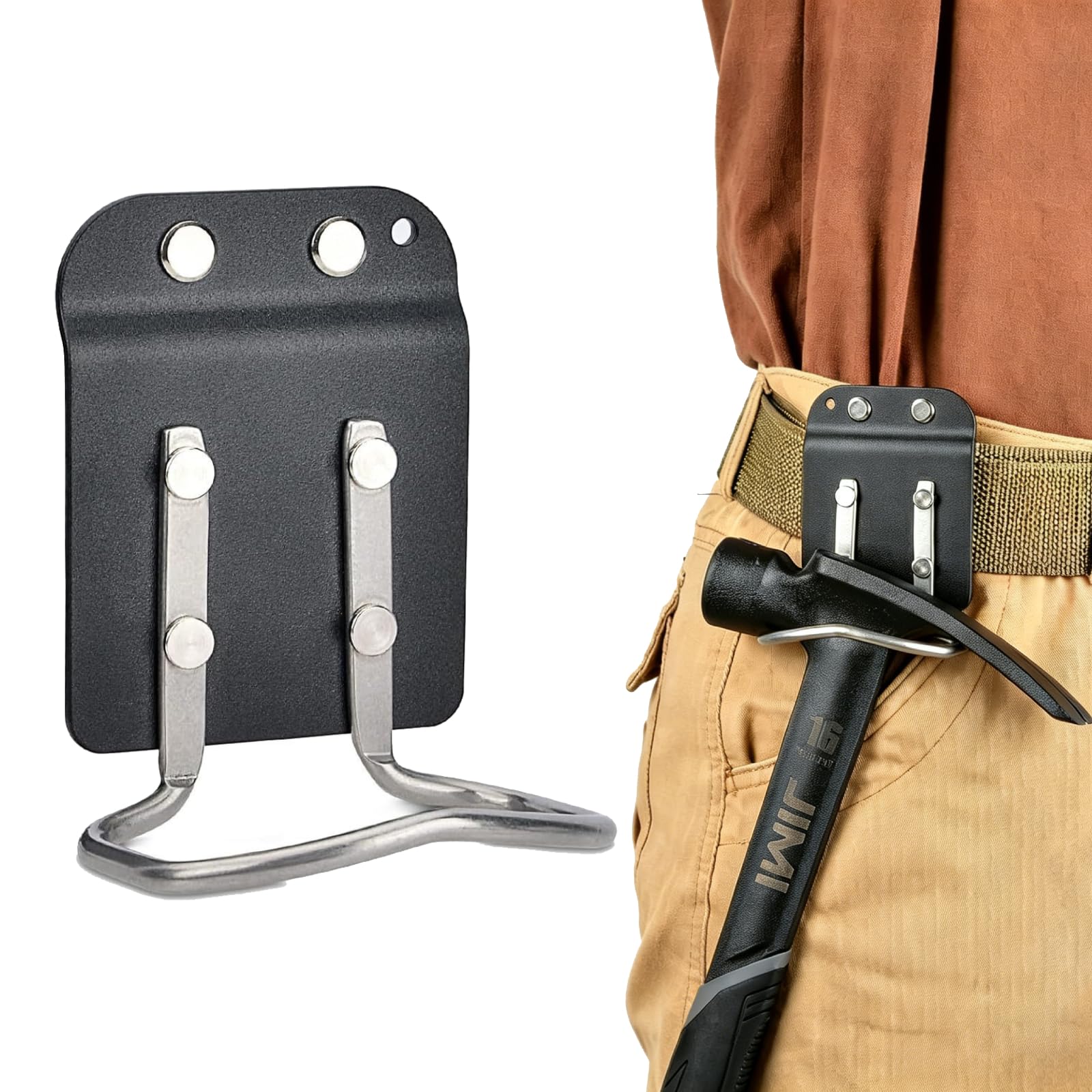 VOBOR Soporte para martillo para cinturón, práctico cinturón de herramientas, soporte para hacha con patillas de metal, ideal para techadores y carpinteros