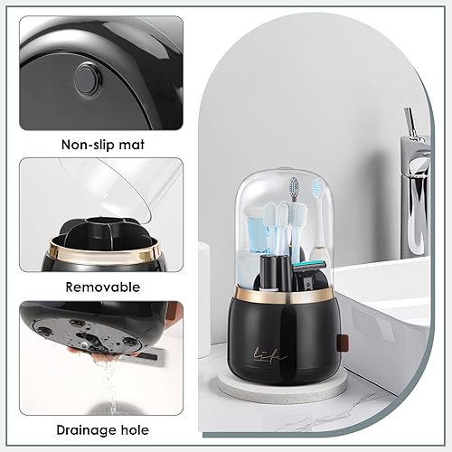 Miniatura 4 de EXIN DECHEN Soportes para cepillos de dientes con cubierta para baños, rotación de 360 con 7 ranuras de drenaje de agua para colocar cepillos de