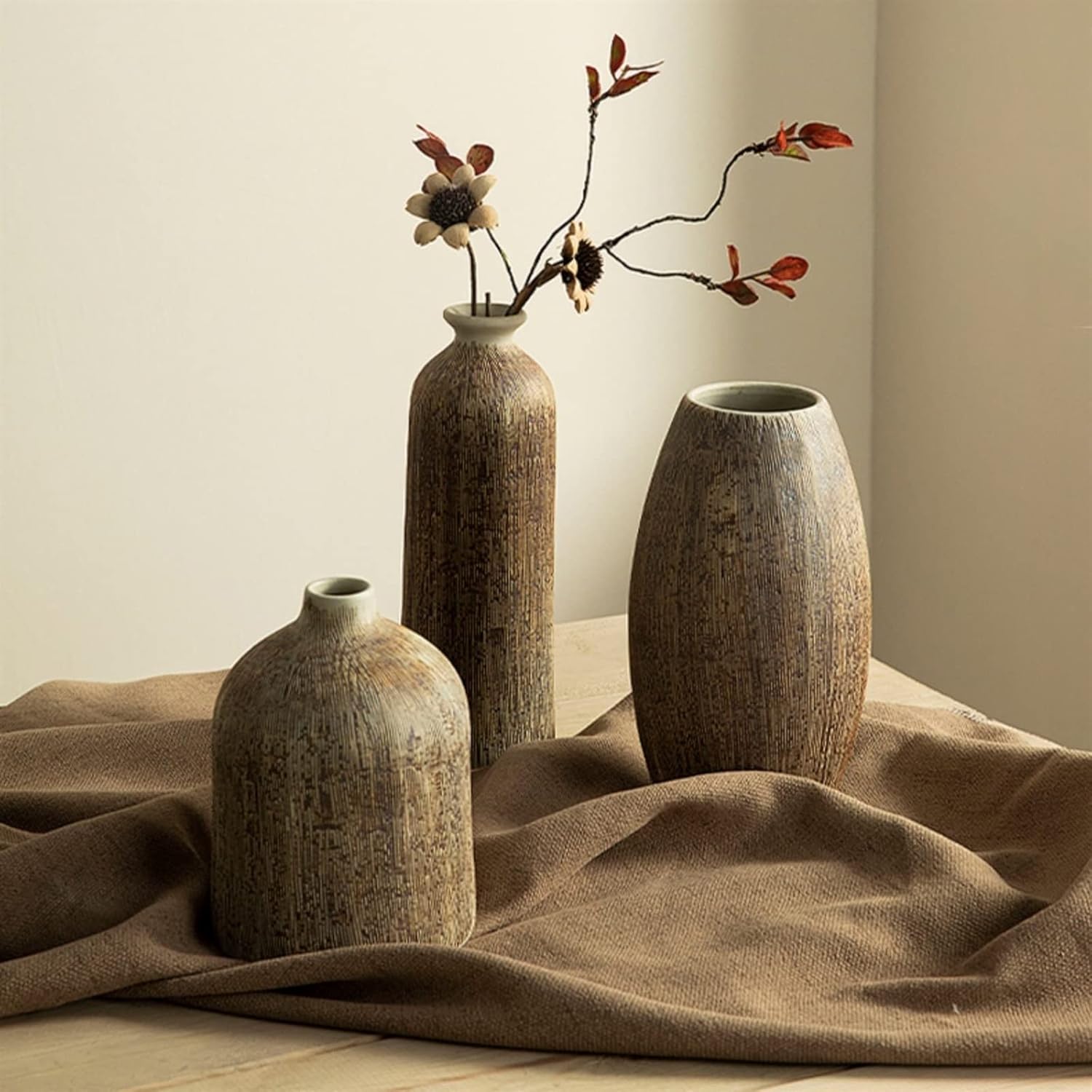 Vase Vintage Thread Vases Flowers Water Culture Vases Dry Flowers Flower Arrangement Living Room Tea Table Ornaments Ceramic Green Plants Flower Vases Suitable for dining and living room home decorati