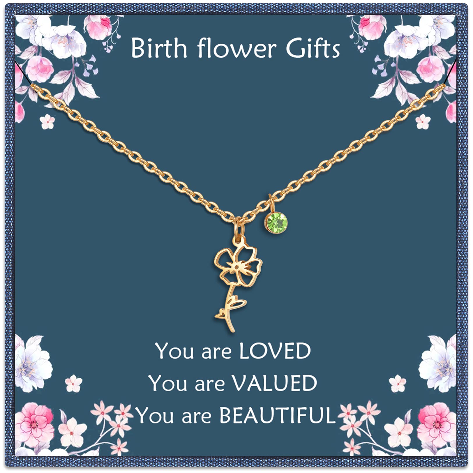 Nupdot Birth Flower Necklaces Birthday Gifts for Women | 14K Gold Plated Birth Month Floral Birthstone Pendant Necklaces Wildflower Flowered Jewelry