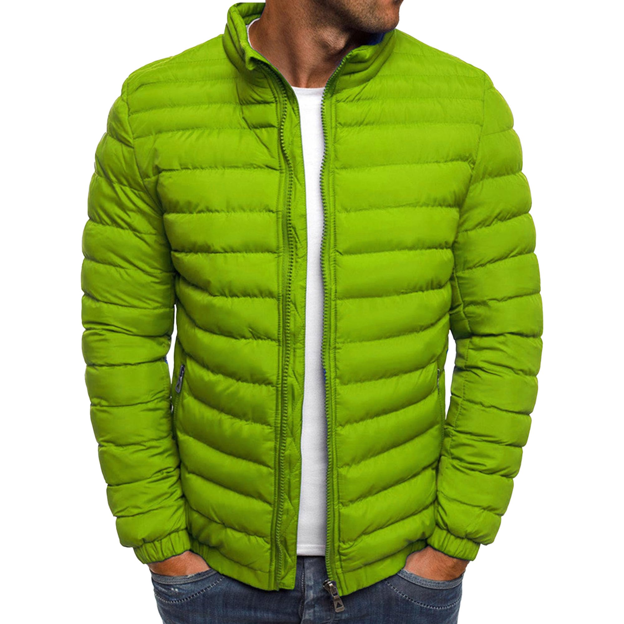Maiyifu-GJ Men's Down Jackets & Coats Slim Fit Lightweight Bomber Winter Coat Sport Puffer Full Zip Outerwear (XX-Large,Green)
