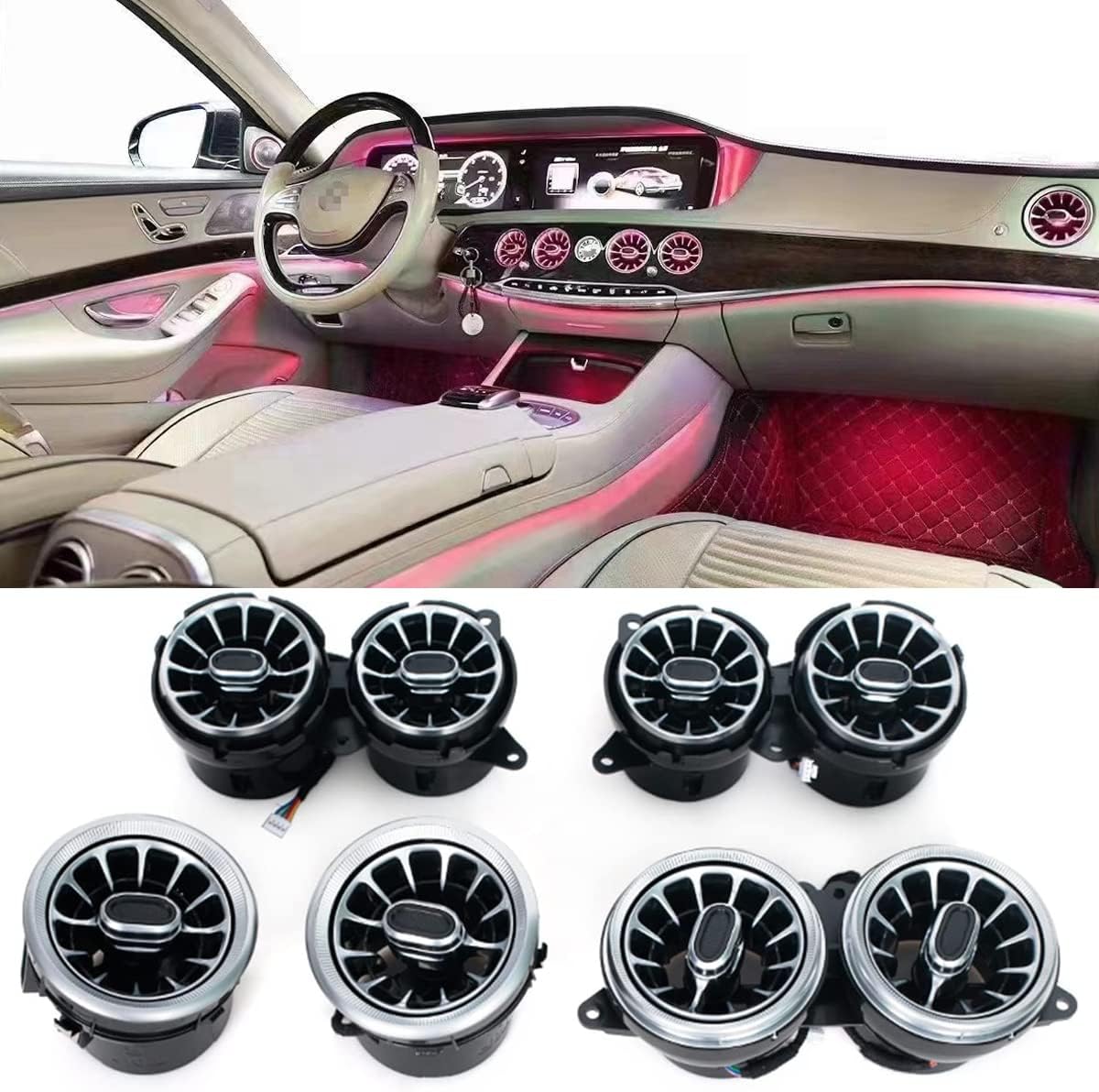 8pcs W222 Accessories LED Air Vent Ambient Lights Kit 64colors Replacement for Benz S Class W222 S400 S450 S500 S550 S560 S580 S600 S63 S65 NOT for Coupe 2 Doors (64 Colors [2018-2021])