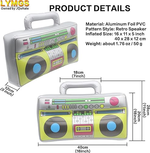Miniatura 2 de Juguete inflable de 16 pulgadas para fiesta de radio Boombox, 16 pulgadas, grande, inflable, retro, 80s y 90, caja de bocina, decoración de globo