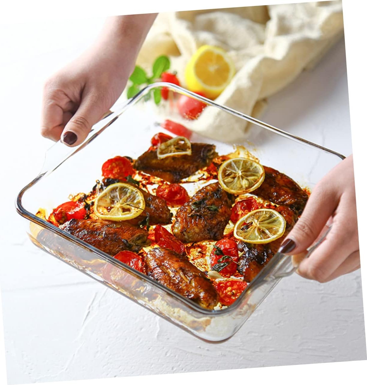 8-Inch Glass Pizza Baking Tray Dual Handles Microwave and Oven Safe Steamed Fish Pan for Home Cooking and Baking
