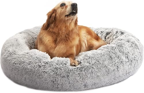Miniatura 13 de Bedfolks Cama Calmante en Forma de Dona para Perros - 36" Redonda, Esponjosa, Antiansiedad, Cama para Mascotas Lavable a Máquina (Rosa, Grande)