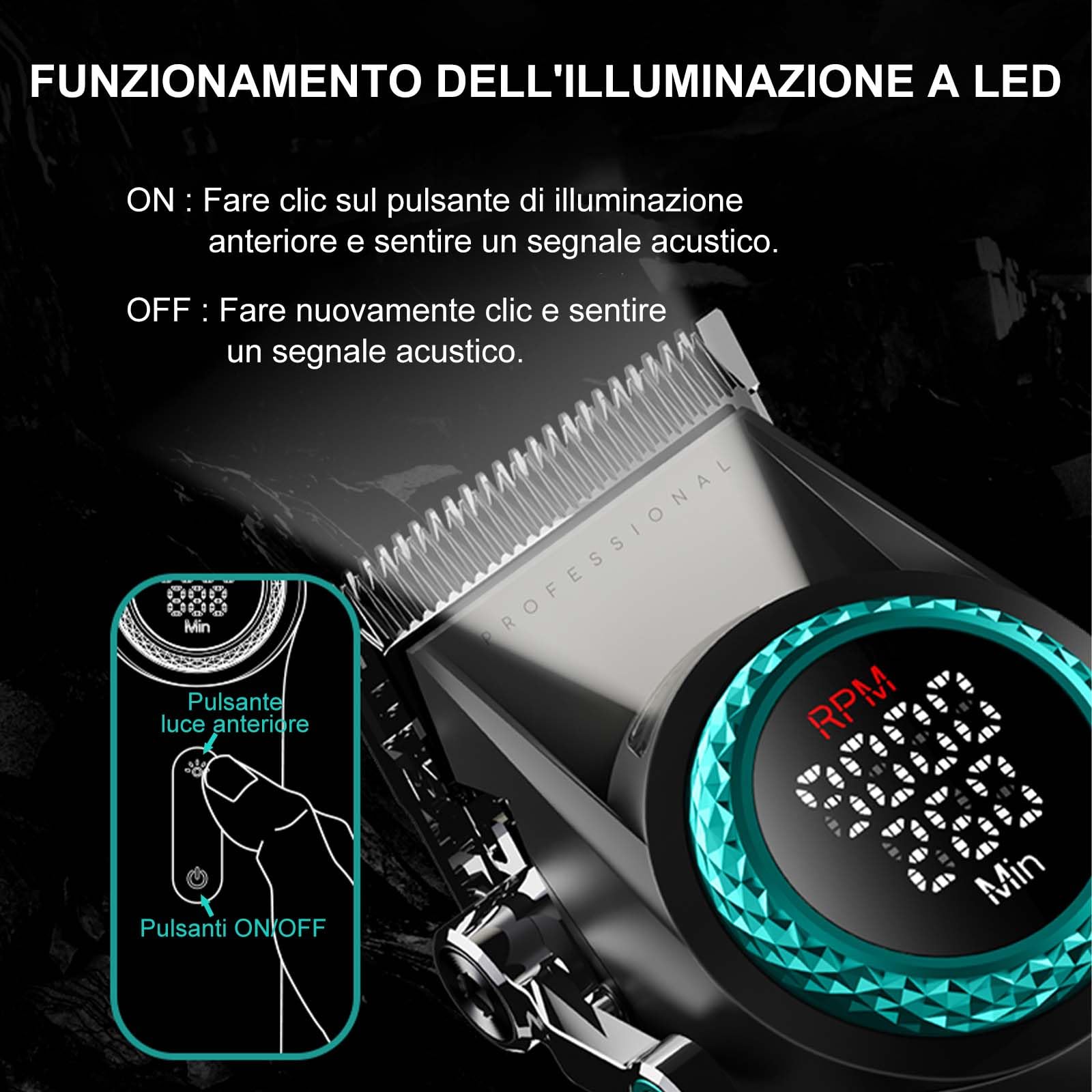VGR 001 & 977 Tagliacapelli Uomo Professionale, Set Macchinetta per Capelli e Trimmer Zero Gap Senza Fili, Kit Barbiere con Lama DLC e Luce LED Spot, Ricarica USB con Base di Ricarica, Nero