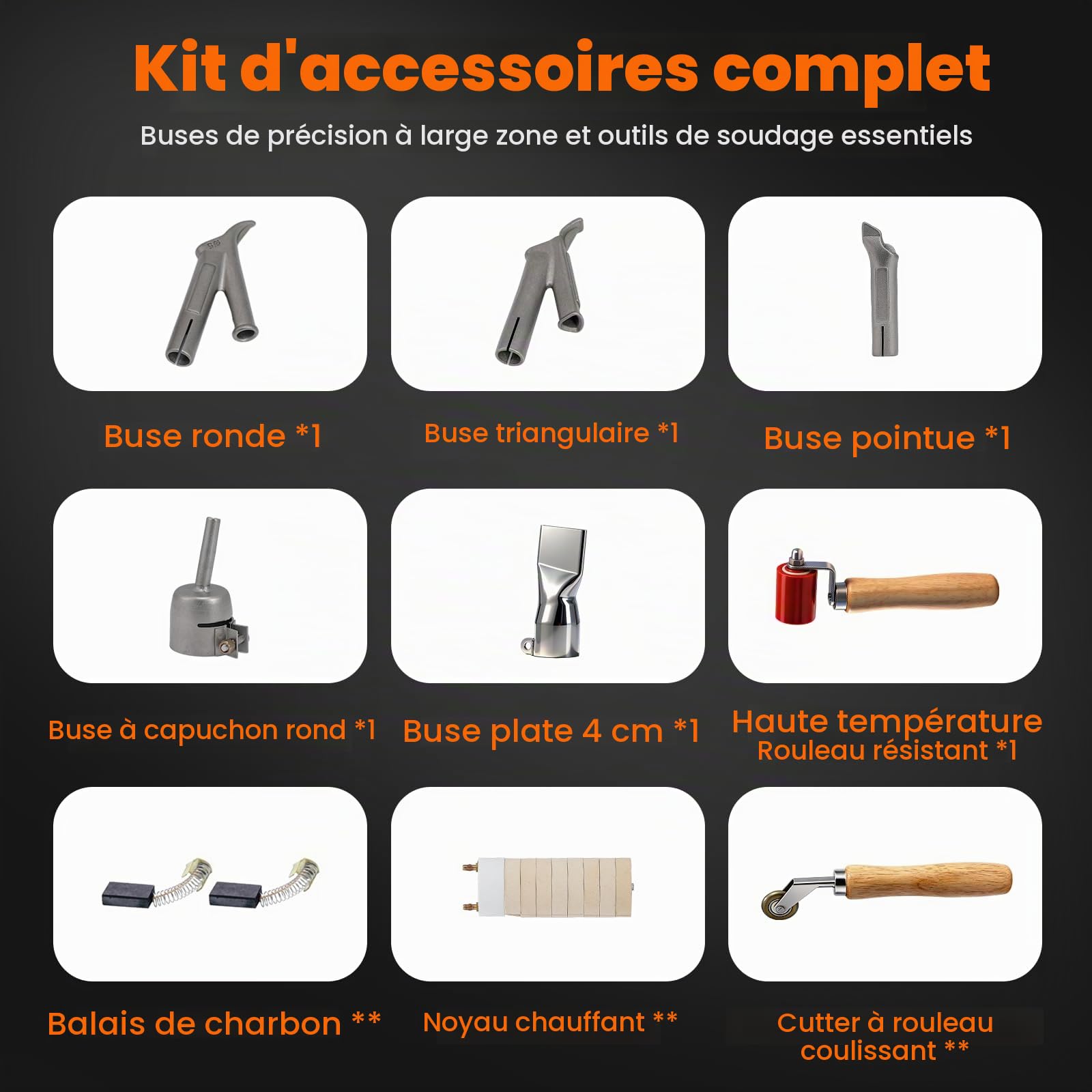 NEWTRY 2000W Pistolet À Air Chaud Pour Soudure Plastique, Kit Soudeur PVC/PP/PE Avec Température Et Débit D’Air Réglables, Buses Variées Et Rouleau De Pression Pour Sols, Bâches, Membranes Et Réparati
