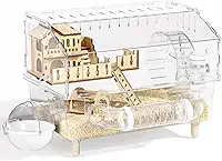 Gaiola acrílica para hamster 9 em 1, gaiola de hamster anão transparente, com tubos e todos os acessórios, habitat de mouse de 2 níveis, fácil de limpar, adequada para animais de estimação pequenos