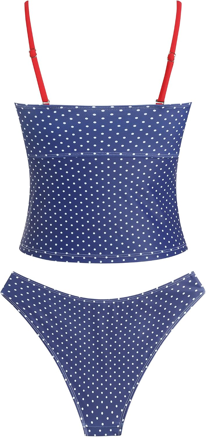 ZAFUL Tankini Swimsuits for Women Bow Tie Side Bathing Suits Tummy Control High Cut Two Piece Bikini Sets