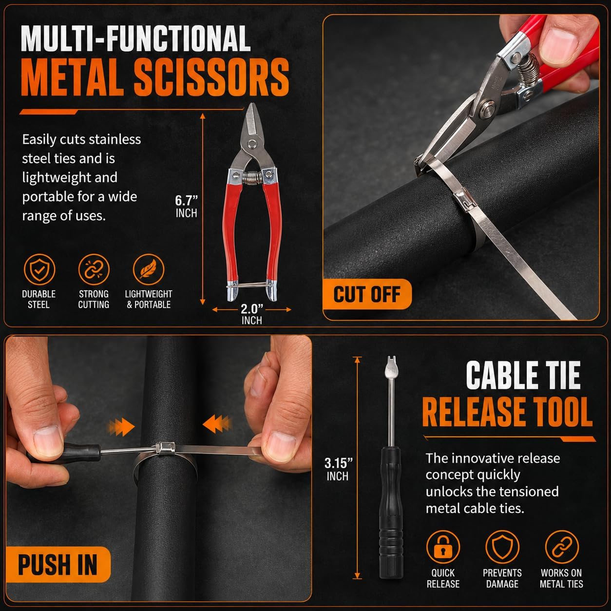 Stainless Steel Cable Tie Gun Set – 450PCS Silver Metal Zip Ties (6/8/12", 150PCS Each) with Scissors, Gloves, Storage Bag for Outdoor Fence Exhaust Automotive