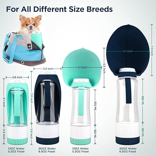 Miniatura 7 de Botella de agua para perros, botella de agua portátil para mascotas con contenedor de alimentos y alimentador para beber, a prueba de fugas, sin
