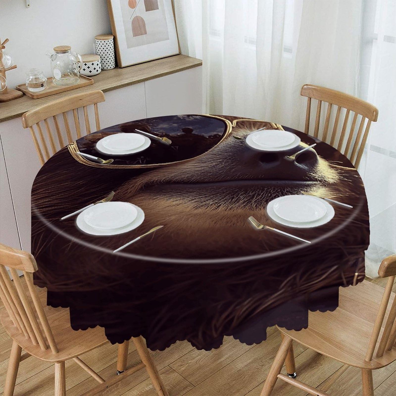 Adfgyerh Style Sloth With Sunglasses Table Cloth Easy To Clean, Home Decor Lace Design, Soft And Comfortable, Round Tablecloth Suitable For Homes, Restaurants, Hotels, Patio Tables, Etc.