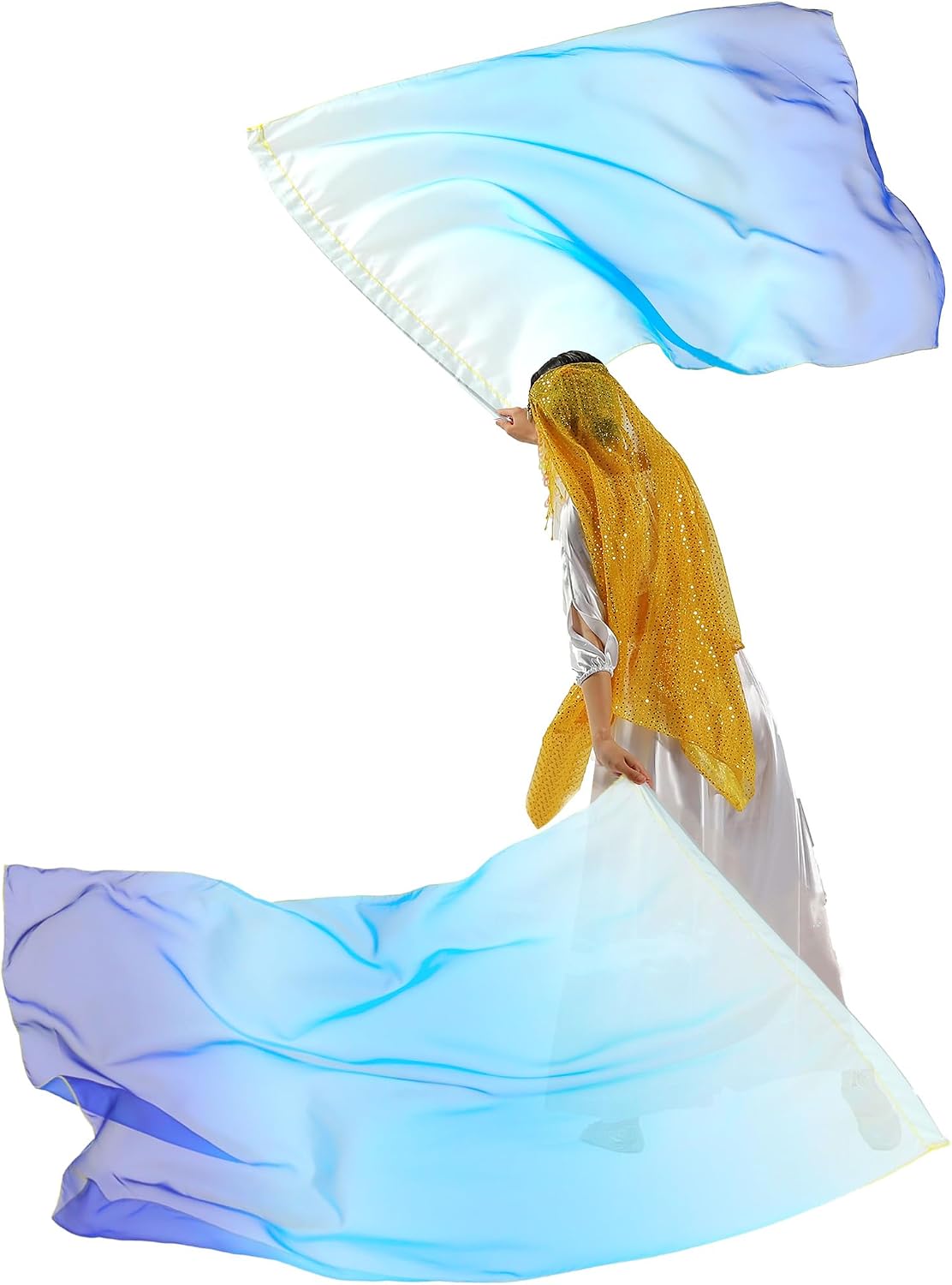 MUNAFIE Worship Flags Pack of 2 Praise Dance Flags Rectangle Rainbow Flag with Telescopic Rod Flag Pole for Dance Performance Church 16# White/Blue/Navy