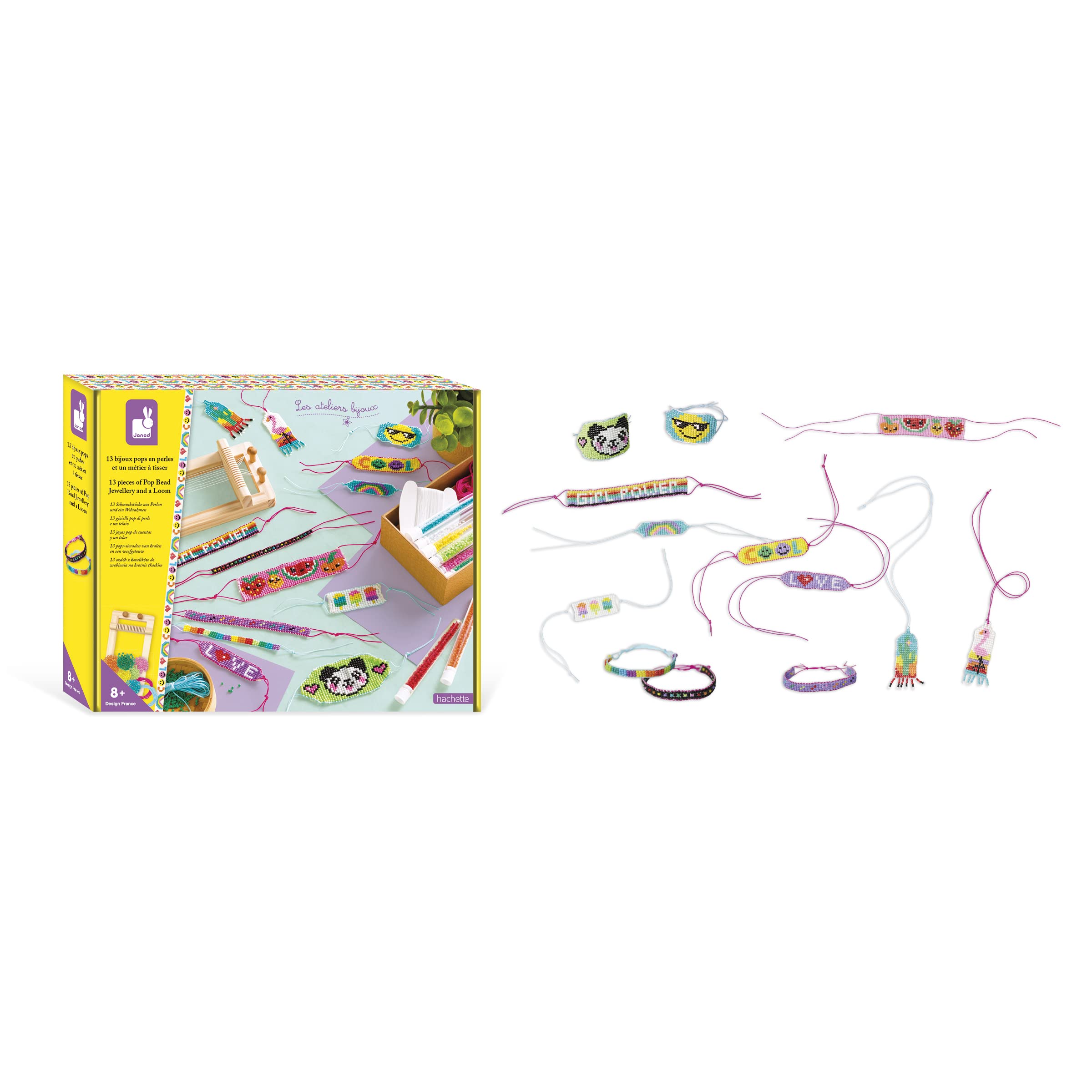 Janod - Coffret 13 Bijoux Pops à Créer + Métier à Tisser - Les Ateliers Bijoux - Kit Loisir Créatif Enfant - Apprentissage Motricité Fine et Créativité - Dès 8 ans - J07999