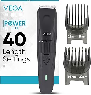 Trimmer Men Beard with 90 Mins Runtime, Stainless Steel Blades & 40 Length Settings, 2 Comb Attachment, Trimmers for Man, USB Type C, Charging Indicator, Travel Lock, Black, (Power Lite, VHTH-38)