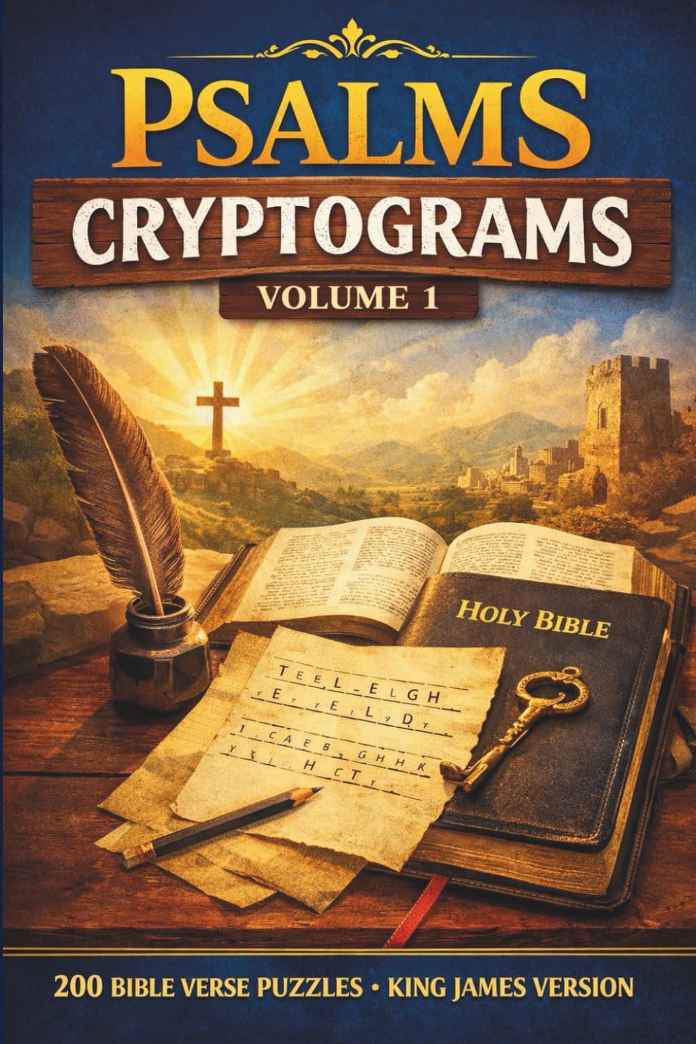 The Divine Puzzles: Psalms Cryptograms Vol. 1: 200 Large Print KJV Bible Verse Puzzles; Randomized King James Version Cryptograms for Spiritual Meditation and Brain Health