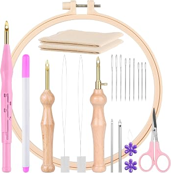MSDADA 21PC Punch Needle Kit, Adjustable Punch Needle Tool, Wooden Handle Embroidery Pen Kits, Hoops, Cloth, Punch Needle Set Adults Beginner for DIY Craft, Perfect for Decoration and GiftsPink