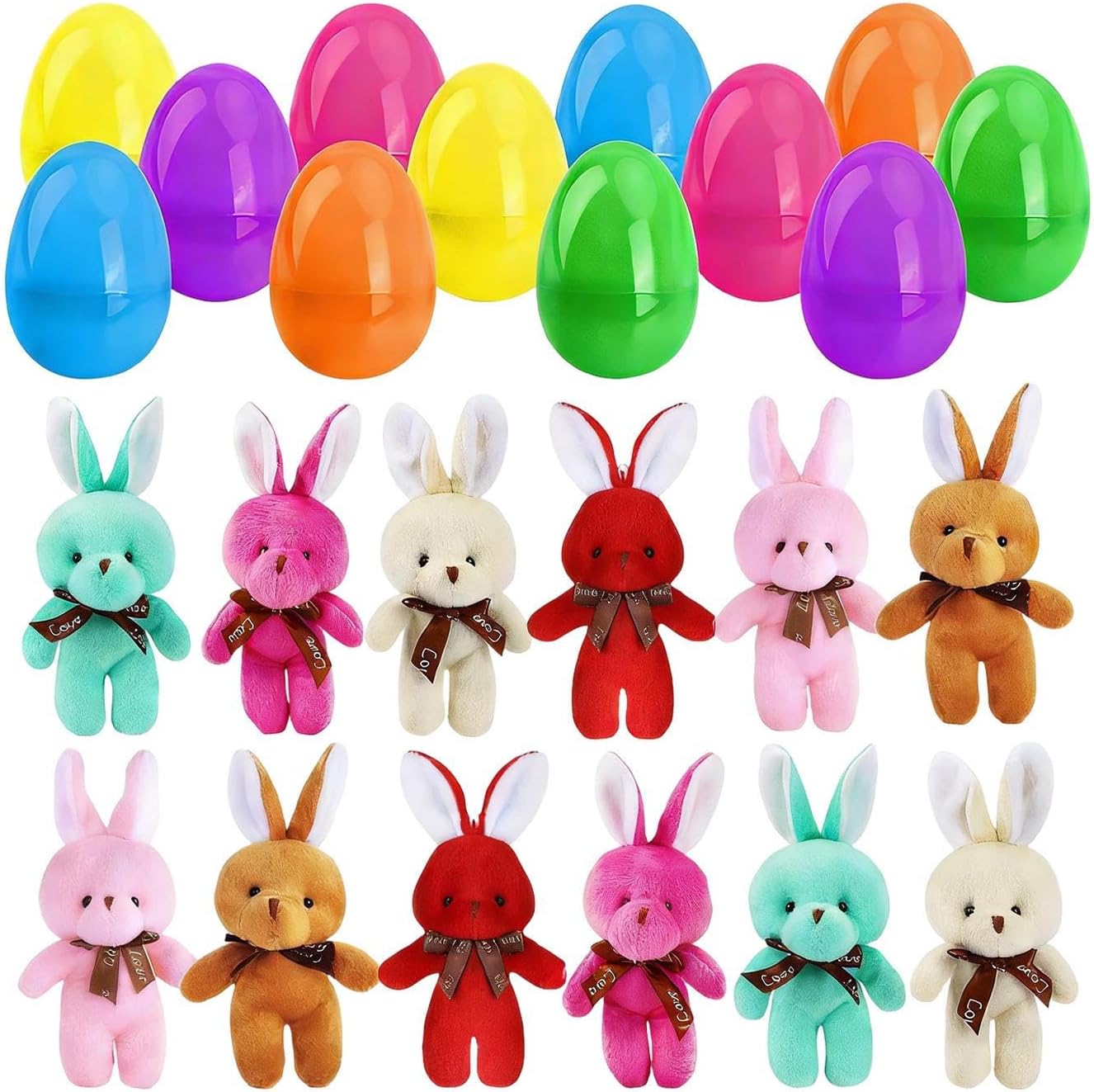 Easter Eggs Prefilled With Toys | Stuffed Rabbit Charm,Easter Egg Set With Contents,for Family Gatherings Holiday Events Preschool Party Favors Basket Stuffers Classroom Prizes