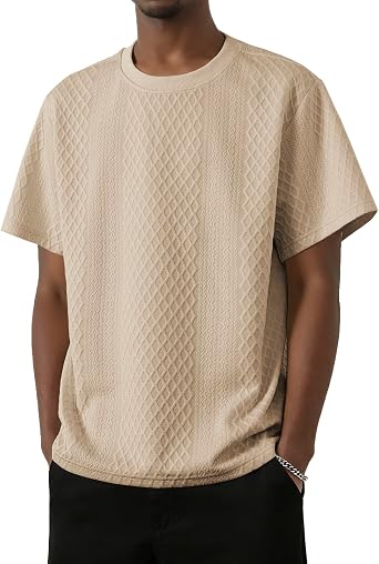 Mens Casual T-Shirts Crewneck Knit Shirt Short Sleeve Tees | Summer Cable Knitted Textured Pullover T Shirt, Casual Crew Neck Fitted Dress T Shirts,Nice Stylish Old Money