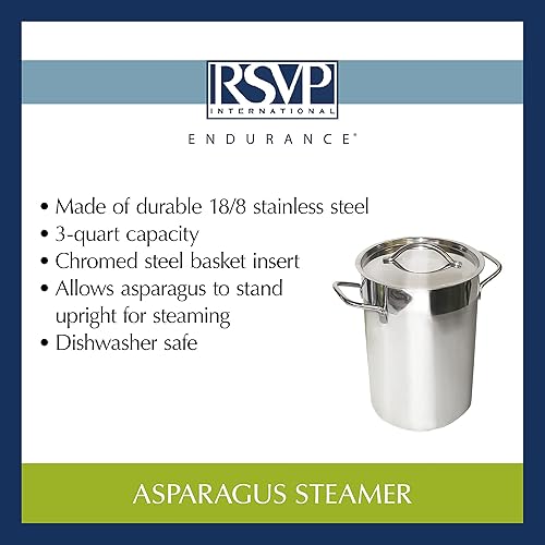 Miniatura 8 de RSVP International Endurance Kitchen Utensilios de cocina Collection - Vaporizador y tapa de espárragos de acero inoxidable con inserto de cesta de