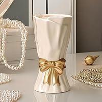 WLGRANJIA White Ceramic Bow Vase - 9.3 Inch Large Boho Flower Vase for Shelf, Table, Living Room Decor (Glazed Interior & Exterior)